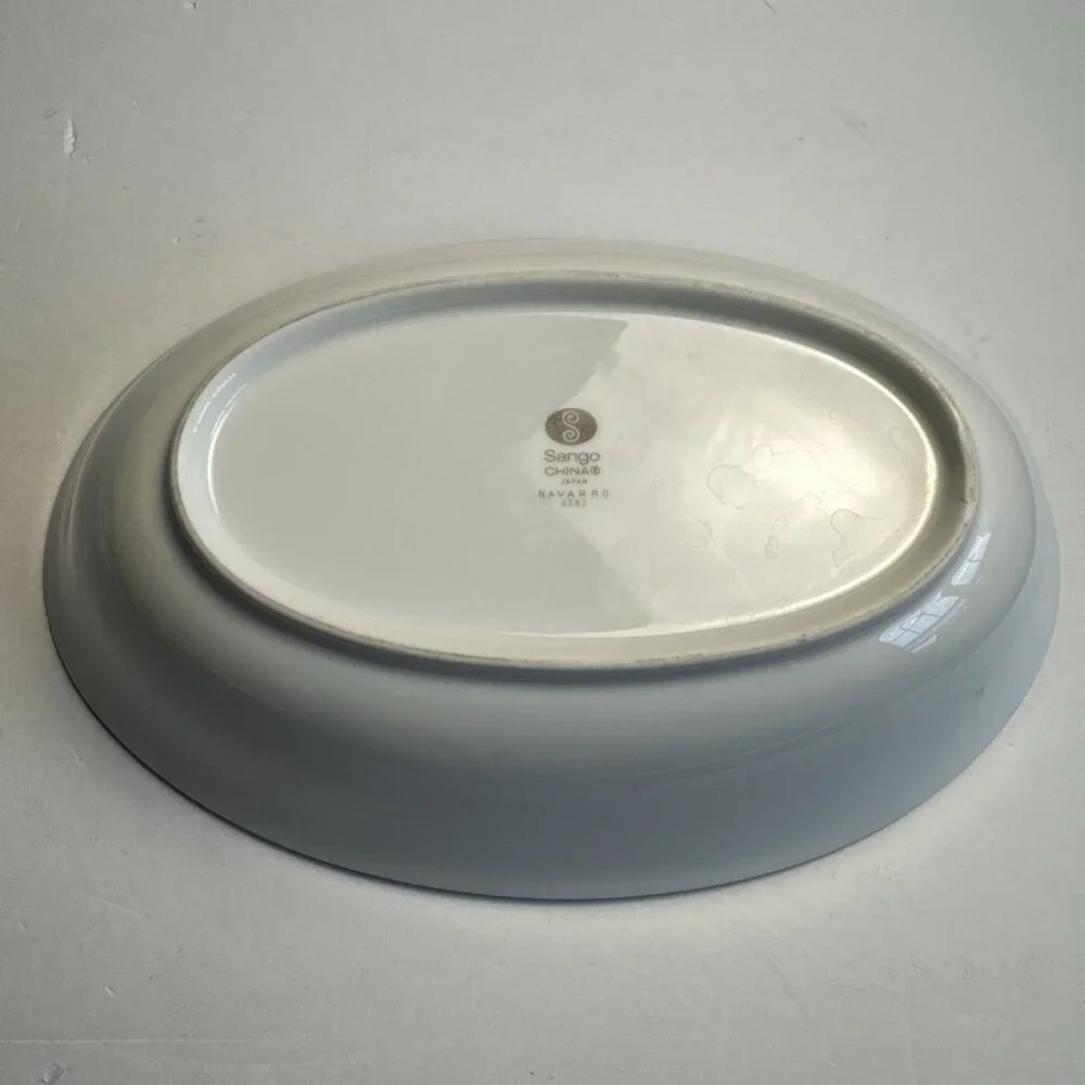 Vintage Sango China Japan‎ Navarro Grey Floral Design Oval Vegetable Bowl 6283